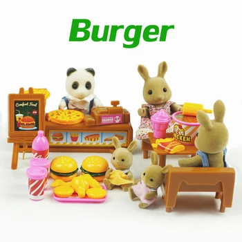 1/12 Iepure Animale de Pădure Familie Burger Shop Set Mic Urs Iepure Jucărie Mobilier DIY Setați Ziua de naștere pentru Copii Jucarie Cadou 8