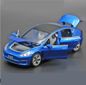 1: 32 Tesla Model3 Aliaj Model Cu Lumină Și Sunet Efect de Reverberație Mașină de Jucărie pentru Copii Baiat Cadou de Ziua de nastere Albastru 8