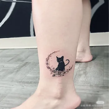 1 BUC Pisica Neagra Fals Autocolante Tatuaj Pentru Barbati Femei Glezna Brat Wirst Body Art Temporară Tattos Impermeabil Flash Decalcomanii de Tatuaje 13