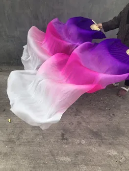 100% Matase Femei Nou Belly Dance Fan Voaluri Gradient de Culoare Violet Alb 1.8 m