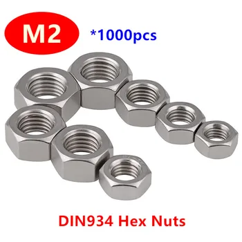 1000pcs filet Metric DIN934 M2 Piulițe Hexagonale 304 din oțel Inoxidabil A2-70 Hexagon Nuts 1