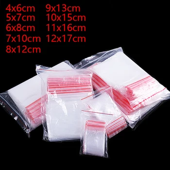 100buc/pachet Grosime 0,05 mm Mici de Blocare Zip Pungă de Plastic Transparent Resigilabil Sac Roșu Marginea Vid Sac de Poli Clar Pungi 2