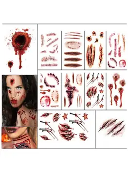 11pcs/set Halloween Tatuaje Temporare Autocolante de Groază Cicatrici Machiaj elemente de Recuzită de Artă Tatuaj Autocolante Înfricoșător Sânge Realist Autocolant