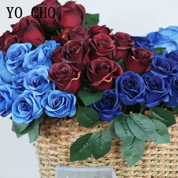 12 Capete de Flori Artificiale de Trandafir Buchet Albastru Regal Trandafiri Mici Fals Buchet de Flori pentru Petrecerea de Nunta Decor Acasă Flori de Matase 8