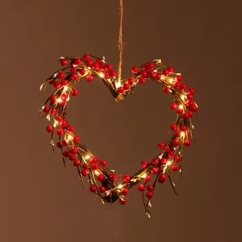 16-Inch Inima în formă de Coroană de flori Decorative Ghirlanda Cu Lumini de Ușa din Față Decorative Coroană de flori de Nunta de Ziua de nastere Cadouri de Ziua Îndrăgostiților