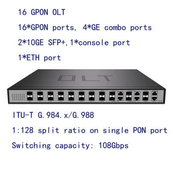 16 PON Porturi GPON OLT 4 GE combo porturi ethernet, 2SFP+(10GE) optice porturi uplink, 16 GPON OLT 16