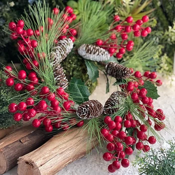 1Pack Pom de Crăciun Artificial Ramuri de Pin Xmas fructe de Padure Pentru Crăciun DIY Coroană de flori Decoratiuni Noel Ornamente pentru Masă Copii Cadouri