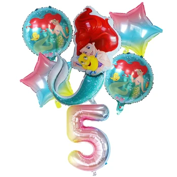 1set sirena Ariel desene animate, baloane princess Tema balon de folie Număr copil de Dus fata de aer baloes petrecerea de ziua decor jucărie pentru copii 2