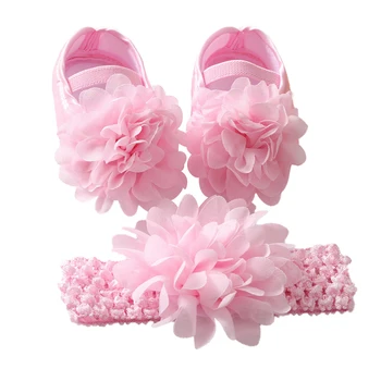 2 BUC Baywell Toamna Fetita Satin Pânză de Flori Prințesă Pantofi Headband Set Toddler Talpă Moale Pantofi de Mers pe jos 0-18M 11