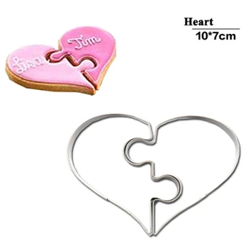 2 buc/set Inima Cookie Matrite Dreapta la Stânga Inima în Formă de Cookie-Cutter Amuzant Puzzle-uri de Dragoste Romantice Cookie-uri Mucegai 6