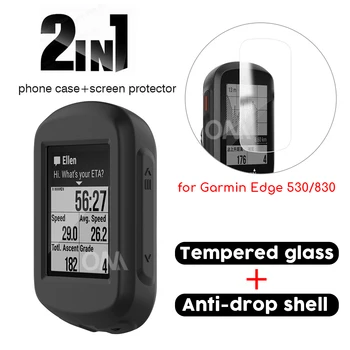 2-în-1 Protector Caz + sticla Temperata pentru Garmin Edge 530 830 Biciclete Biciclete Calculator Ecran Protector de Film Cu Capac de Silicon