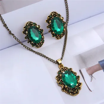 2019 albastru Regal verde william kate bijuterii de nunta set nupțial Cristal vintage bronz placat cu fata de moda Colier Cercei 1105 6