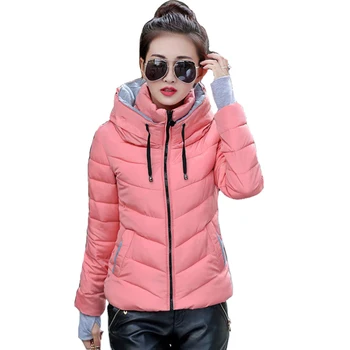 2021 cu gluga pentru femei jacheta de iarna scurte de bumbac căptușit femei haina de toamna casaco feminino inverno solid de culoare jacheta stand guler 1