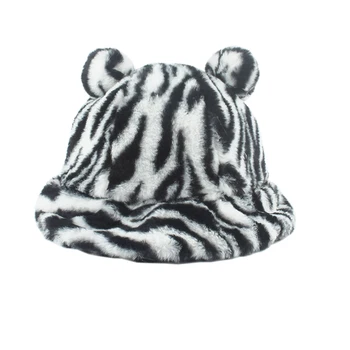 2021 Iarna Zebra Cu Dungi Faux Blana Găleată Pălării Pentru Femei Aer Liber Cald Panama Pălărie De Catifea Moale Cupola Pescar Capac 6