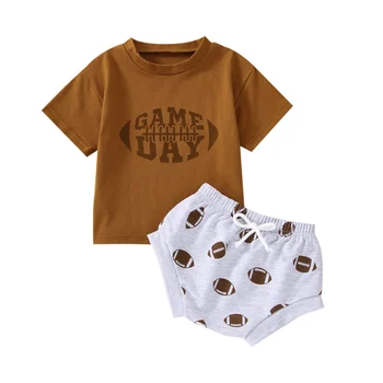 2022-03-21 Lioraitiin 2 buc Toddler Copii Băieți Fete 0-24M Haine Seturi Maneca Scurta Scrisoare Pulover T-Shirt+Imprimate pantaloni Scurți 15