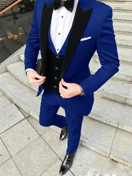 2022 Albastru Regal Sacou Pantaloni Vesta Neagra Costume de Afaceri de Cauzalitate Costume de Mire, Costume Pentru Nunta Terno Masculino Costum Homme 2 BUC