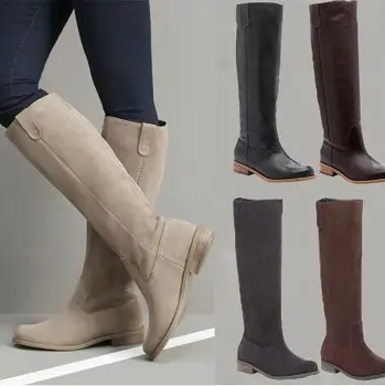 2022 Genunchi Ridicat Cizme Plate Femei PU Piele de Căprioară Mat Cizme de Alunecare Pe Zapatos De Mujer Solid de Echitatie Pantofi de Iarna 3