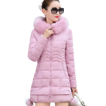 2022 Iarna Moda Hanorac Femei Coreene Slim Cald Guler De Blană Mid-Haină Lungă Femei Minge De Blană Groasă De Iarnă Jachete Hanorac De Înaltă Calitate