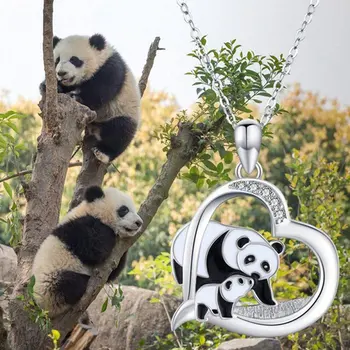 2022 Moda Panda Colier cu Pandantiv in Forma de Inima de Bijuterii Pentru Mama Copilului Cadou pentru nou-Nascuti Farmecul Lanț Colierele Pentru Dragostea de Familie 8