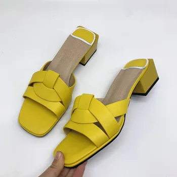 2022 Noi de Vara Femei papuci de Moda Tocuri Înalte, sandale de Plaja Doamnelor Flip Flops Pătrat Tocuri Pantofi de Femeie Dimensiune 34-43 6