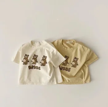 2022 Nou-născut Baby Boy Fata de Bumbac Drăguț pentru Copii cu Maneci Scurte Topuri Copilul Copil Ursul Desene animate Model de tricou Moale 16