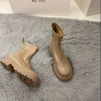 2022 Noua Platforma Pantofi Femei Cizme Rotund Toe Fermoar Primăvară De Moda Toamna Glezna Feminin Botines De Mujer Chelsea Cizme 12