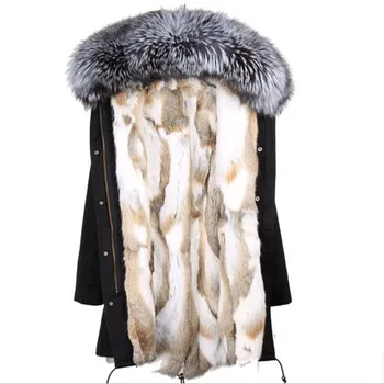 2022 parka lungă geaca de iarna noua femeie de moda de lux blană de raton guler cu glugă haina cu o grosime de real blana de iepure rex linie 5