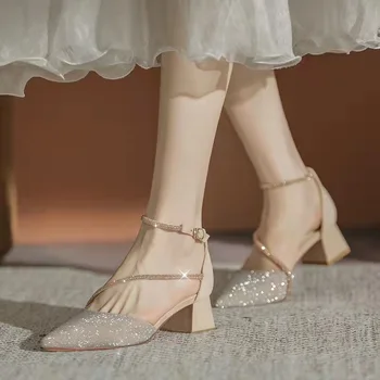 2022 Vara Elegante Toc Mediu Femei Pantofi de Lux, Sandale Femei Designeri de Moda Stras Pompe Tocuri Indesata Femei Sandale 16