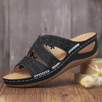 2022 Vara Femei Sandale Pană Premium Ortopedice, pantofi Sandale Vintage Anti-alunecare Casual din Piele de sex Feminin Platforma Pantofi Retro 15