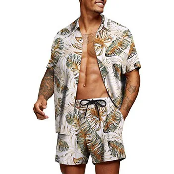 2022 Vara Nou Costum pentru Bărbați Vrac Stil Hawaiian Tineret Print Floral pantaloni Scurți Casual Shirt Suit Costum pentru Bărbați 12