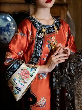 2023 chineză rochii qipao stil oriental rochii din satin stil chinezesc cheongsam imprimate rochie eleganta rochie de petrecere oriental qipao 9