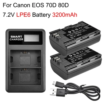 2X 3200mAh LP E6 LPE6 LP-E6 E6N Baterie + LED Dual Incarcator Pentru Canon EOS 5DS R 5D Mark II 5D Mark III, 6D, 7D 70D 80D Camera 13