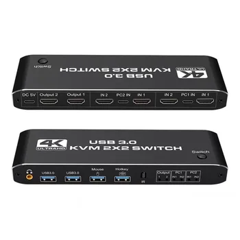 2x2 HDMI switch kvm 4K 60Hz Dual Monitor KVM HDMI Extins de Afișare USB KVM Switcher 2 in 2 pentru 2 Calculatoare Cota de 2 Monitoare 5
