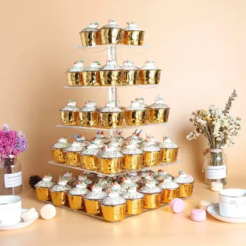 3/4/5 Nivel Acrilice Pătrat Cupcake Display Stand Clar PastryStand Desert Turn Platou de Servire pentru Ziua de naștere Petrecere de Nunta Decor