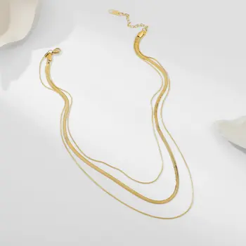 3-strat de Șarpe Lanț Colier pentru Femei Stivuire Bijuterii de 14K Placat cu Aur din Oțel Inoxidabil Colier Indesata