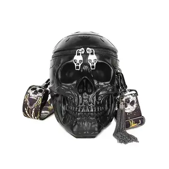 3D Amuzant Cap de Schelet Negru Umăr, Crossbody Sac de Mesager Femei de Stradă Ghiozdan Pachet Craniu Punk Gotic Fată Sac