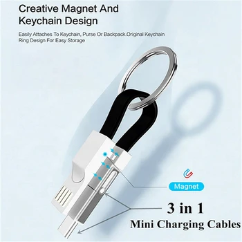 3in1 Magnetic de Încărcare Rapidă Cablu de Date Portabil Breloc Telefon Cablu de Încărcare Micro USB de Tip C pentru iPhone Android Breloc Farmec 8