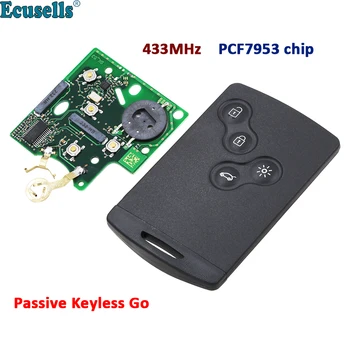 4 Butoane Smart card FSK 433MHz PCF7953 Chip Pasiv Keyless Go / Entry Telecomanda Cheie Auto Pentru Renault Clio IV Captur 4