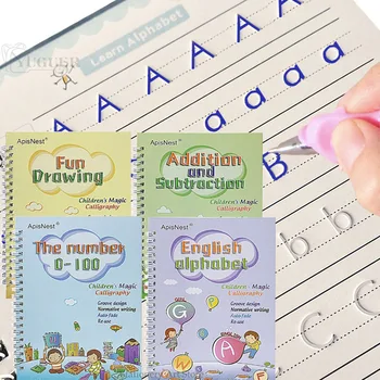 4 Cărți Caiet s-a Scufundat Magic Montessori Caligrafie Copii Notebook Copil Reutilizabile Groove Scrisul Caiet de Scriere Cadouri 16