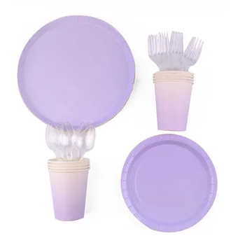 40Pc/Set de Forma Rotunda Pure Purple Tema Tacamuri de unica folosinta Ziua Decor Copil de Dus Cupe Lingură de Masă Consumabile Partid 10