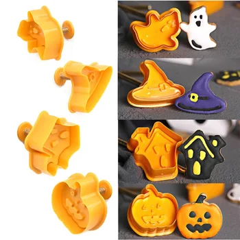 4buc/Set Crăciun Temă de Halloween Plastic Cookie Cutter Cookie 3D Timbru Piston Fondant de Ciocolata Mucegai Tort de Decorare