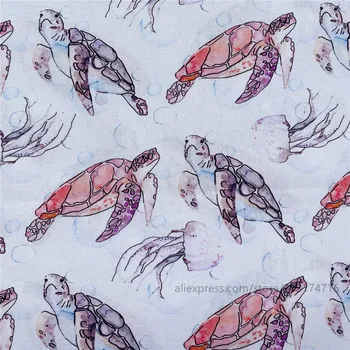 50x110cm Acuarelă turtle meduze bumbac imprimate tesatura diy cusut tesatura pentru textile acasă copilul rochie handmade pânză 8