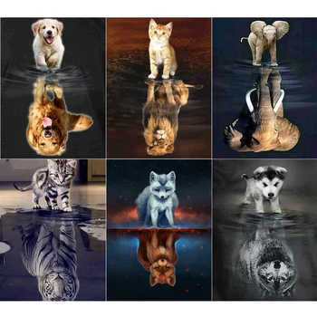 5D DIY Diamant Pictura Pisica si Tigru Full Pătrat/Diamant Rotund Broderie Animal Stras Mozaic Decor Acasă Cadou 14