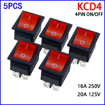 5pcs 2 pozitii de Lumina Roșie Basculant Comutator 16A/250V KCD4-20 4 Pin ON/OFF de Comutare Comutatoare 35 x 25.5 x 10 mm 16