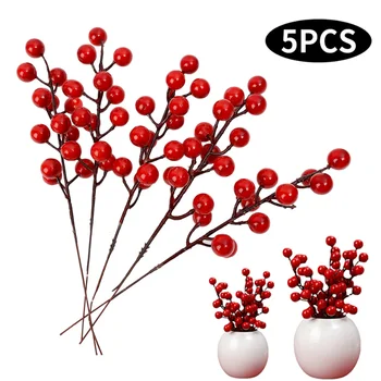 5Pcs Artificiale Red Berry Flori False Berry Buchet de Plante pentru Casa Vaza Decor de Crăciun Ornamente pentru Pomul de Anul Nou Decor de Crăciun