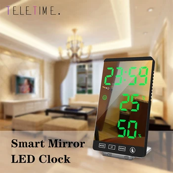 6 Inch Oglindă cu LED-uri Ceas Deșteptător Atingeți Butonul Ceas Digital Multifunctional-a CONDUS Timp de Umiditate și Temperatură Afișare Ceas Decor Acasă 7