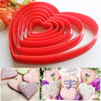 6pcs/set in Forma de Inima din material Plastic Mucegai Tort Cookie Cutter Biscuit Fondant de Zahăr Ambarcațiuni de Patiserie Tort de Decorare 13