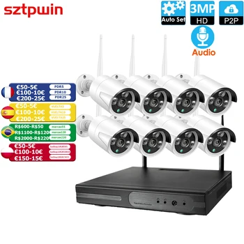 8CH 3.0 MP HD Audio Wireless Kit NVR P2P 1080P Interior Exterior IR Viziune de Noapte Securitate 6CH 3MP Camera IP de Rețea WIFI Sistemul CCTV 3