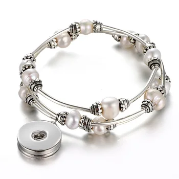AB0055 de Epocă elegant placat cu argint de apă Dulce Pearl Margele 3layers snap Bratari se potrivesc 18MM butoane de ajustare bijuterii en-gros