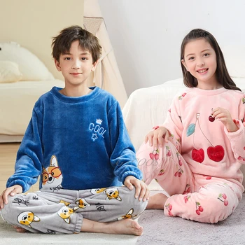 Adolescenti Pijama cu Maneca Lunga Flanel Pijamale, Haine pentru Copii Seturi de Desene animate Baieti Mari Pijamale Pijama Fleece Pentru Fete de 10 12 14 16Years